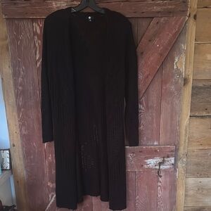 A&I black lacey knit long open front duster/cardigan. Large.